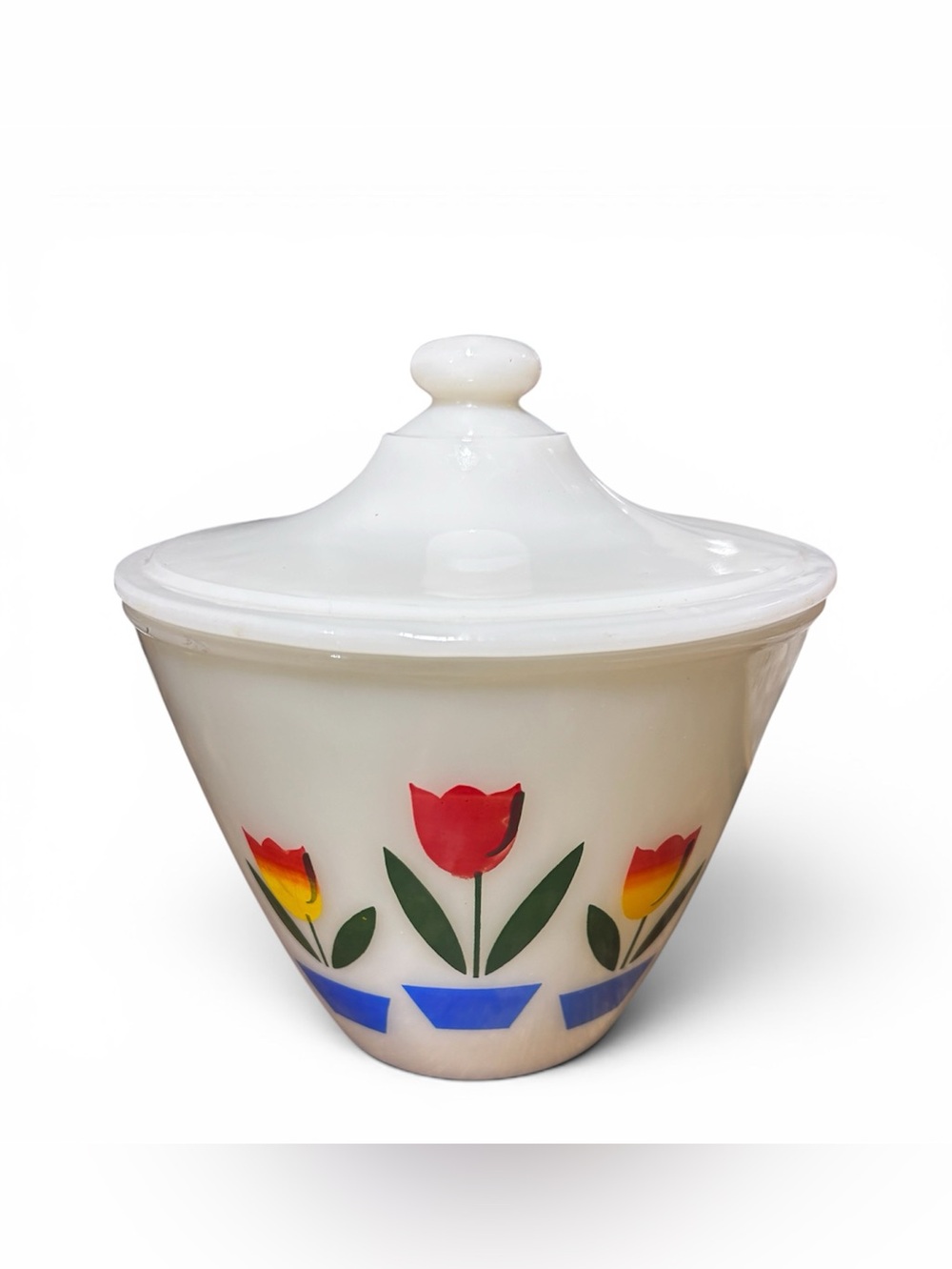 Vintage Anchor Hocking Fire King Tulip Ivory Grease Jar with Lid